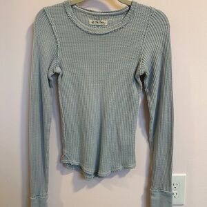Free People- We The Free Light Blue Waffle Knit Long Sleeve Top